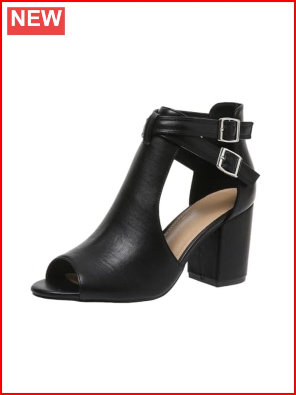 Cutout Peep Toe Stacked Heeled Sandals Faux Leather Block Heels